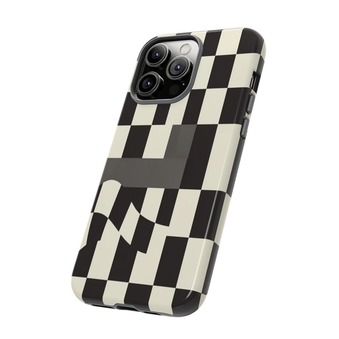 Checkerboard Wave Phone Case — Black & Cream Graphic Tough Case
