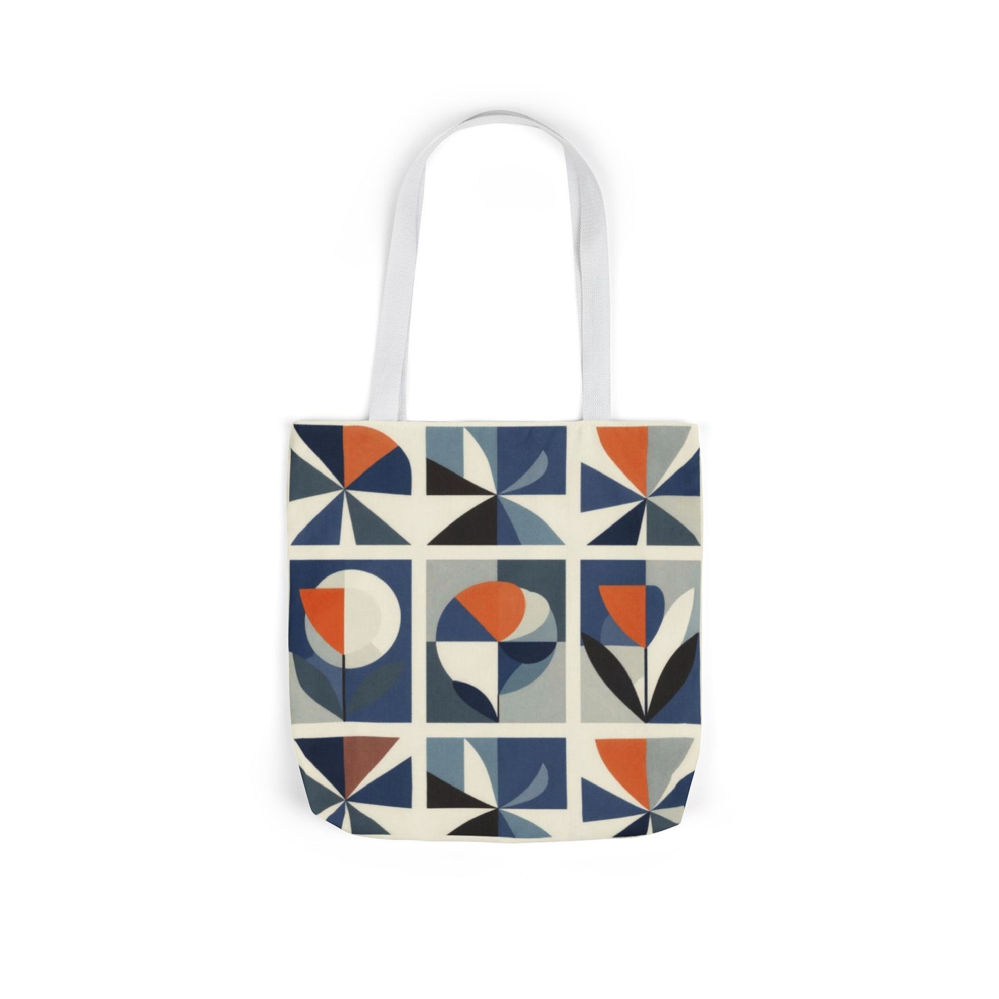 Mid-Century Geometric Tote Bag — Retro Flower Tile Canvas Tote