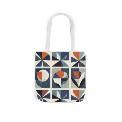 Mid-Century Geometric Tote Bag — Retro Flower Tile Canvas Tote