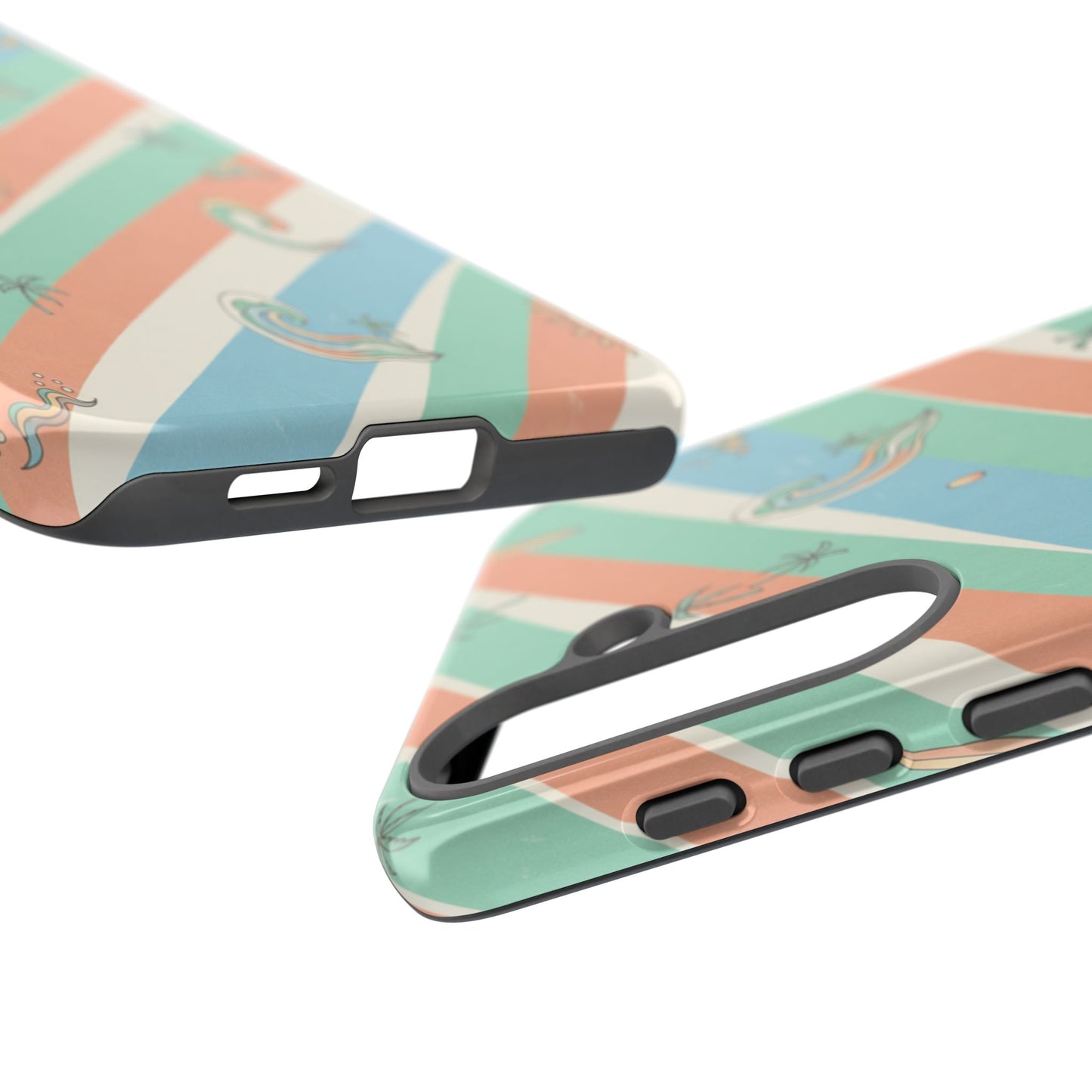 Retro Beach Stripes Phone Case — Sun, Waves & Palm Pattern Tough Case