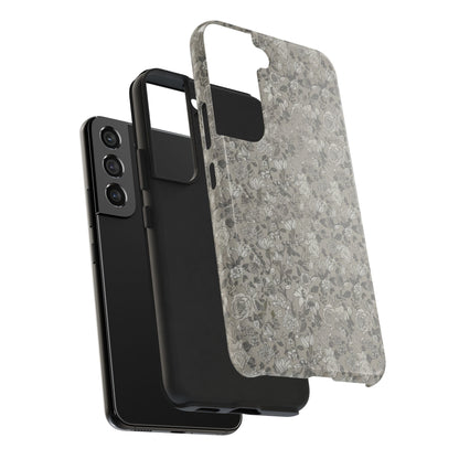 Gray Floral Tough Phone Case — Durable Protective Phone Cover with Vintage Botanical Pattern