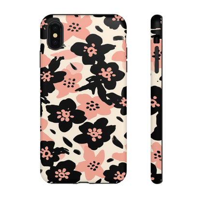 Floral Phone Case — Pink & Black Retro Blossom Protective Cover