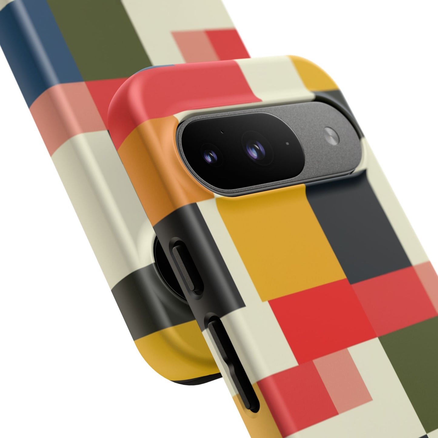 Abstract Color Block Tough Phone Case — Retro Geometric Protective Cover