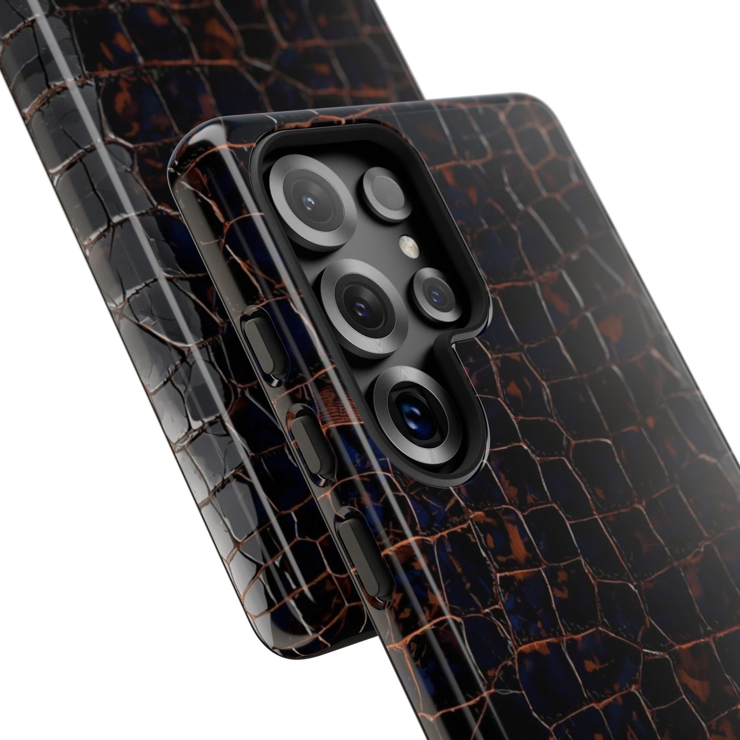 Croc-Embossed Tough Phone Case — Shockproof Black Alligator Texture