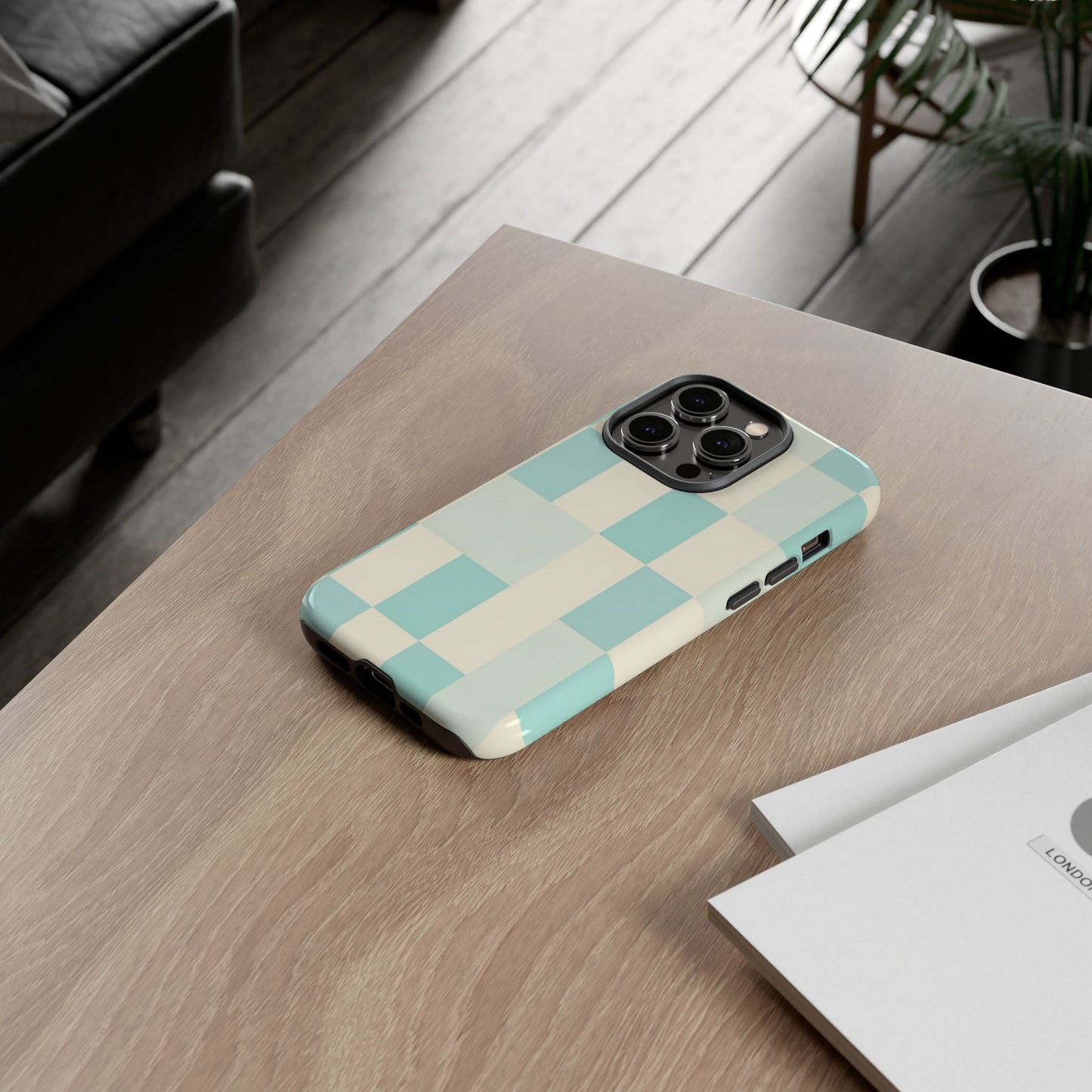 Pastel Checkerboard Tough Case – Mint & Cream Protective Phone Cover