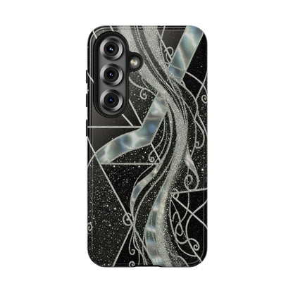 Geometry Tough Phone Case — Iridescent Ribbon on Black Celestial Background