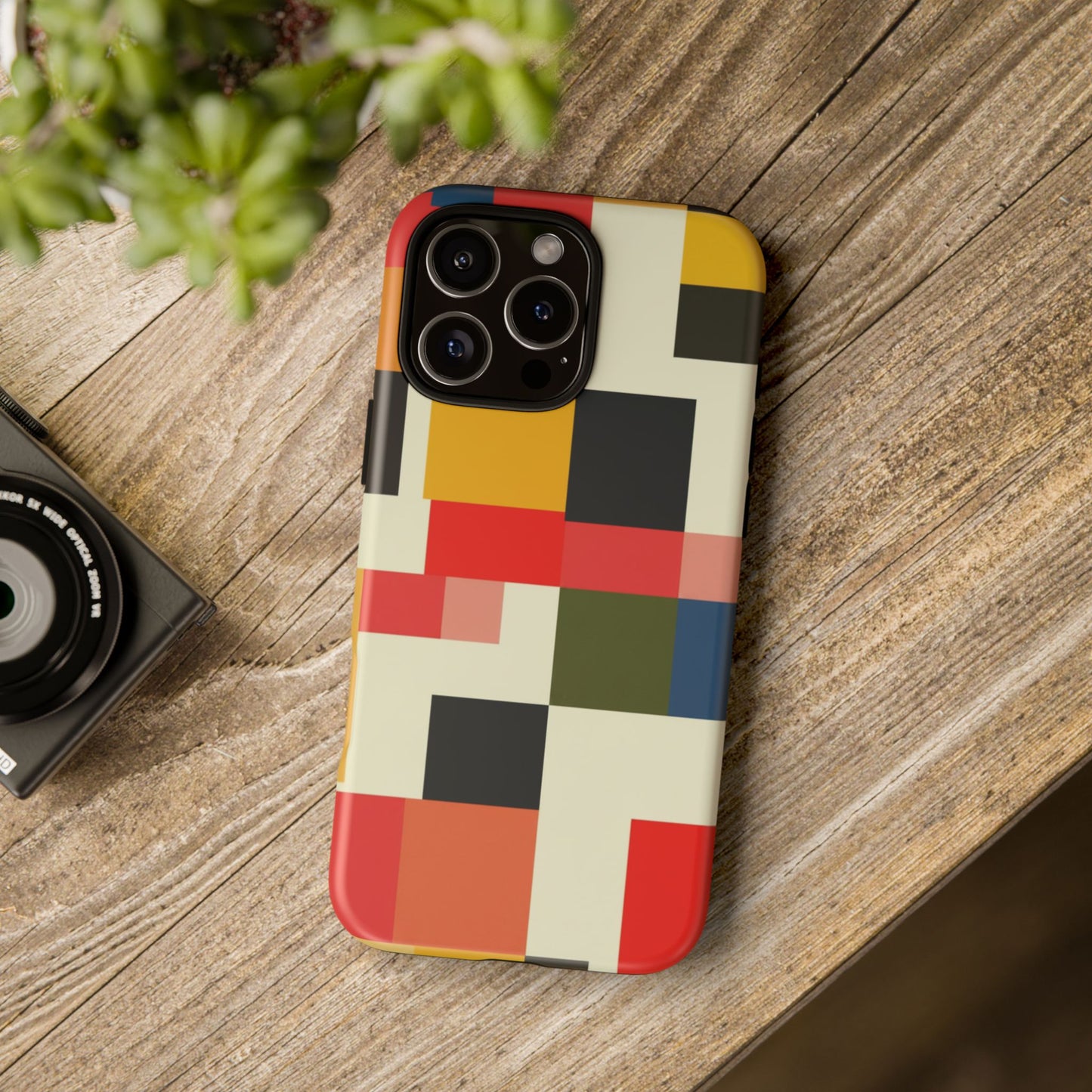Abstract Color Block Tough Phone Case — Retro Geometric Protective Cover