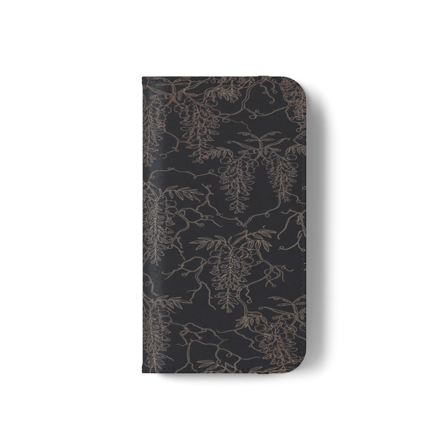 Botanical Noir Flip Phone Case — Dark Floral Wallet Cover with Card Slots