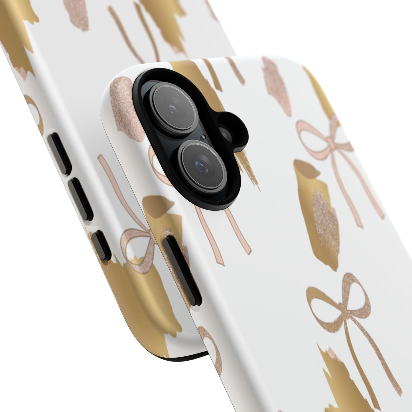 Phone Case — Gold Brushstroke & Blush Bow Pattern