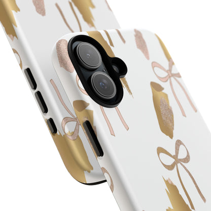Phone Case — Gold Brushstroke & Blush Bow Pattern