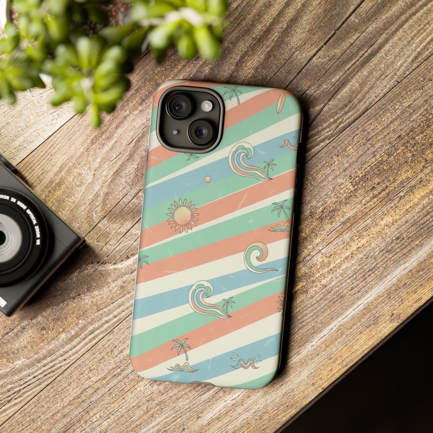 Surf Stripe Tough Phone Case — Retro Beach Waves Pattern