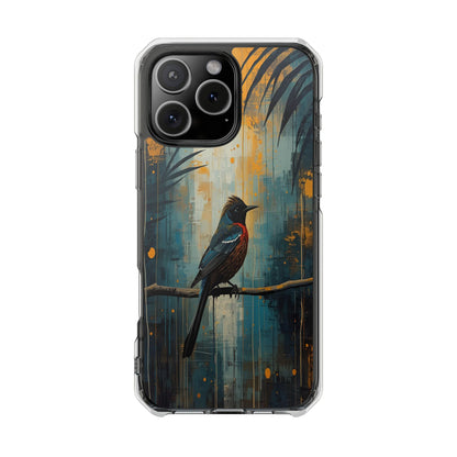 Clear Magnetic Phone Case — Artful Tūī Bird on Branch Design