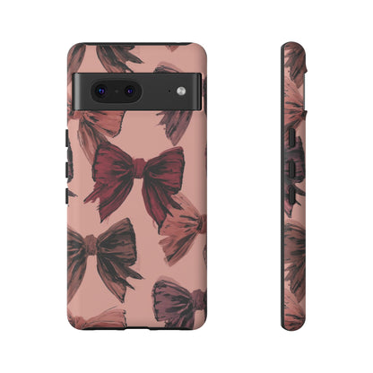 Bow Pattern Tough Phone Case — Pink Watercolor Bows Protective iPhone Cover