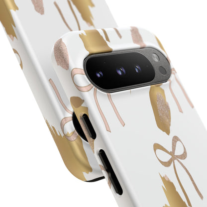 Phone Case — Gold Brushstroke & Blush Bow Pattern