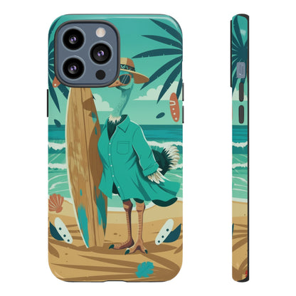 Phone Case — Retro Dressed Seagull Surfing Beach Illustration