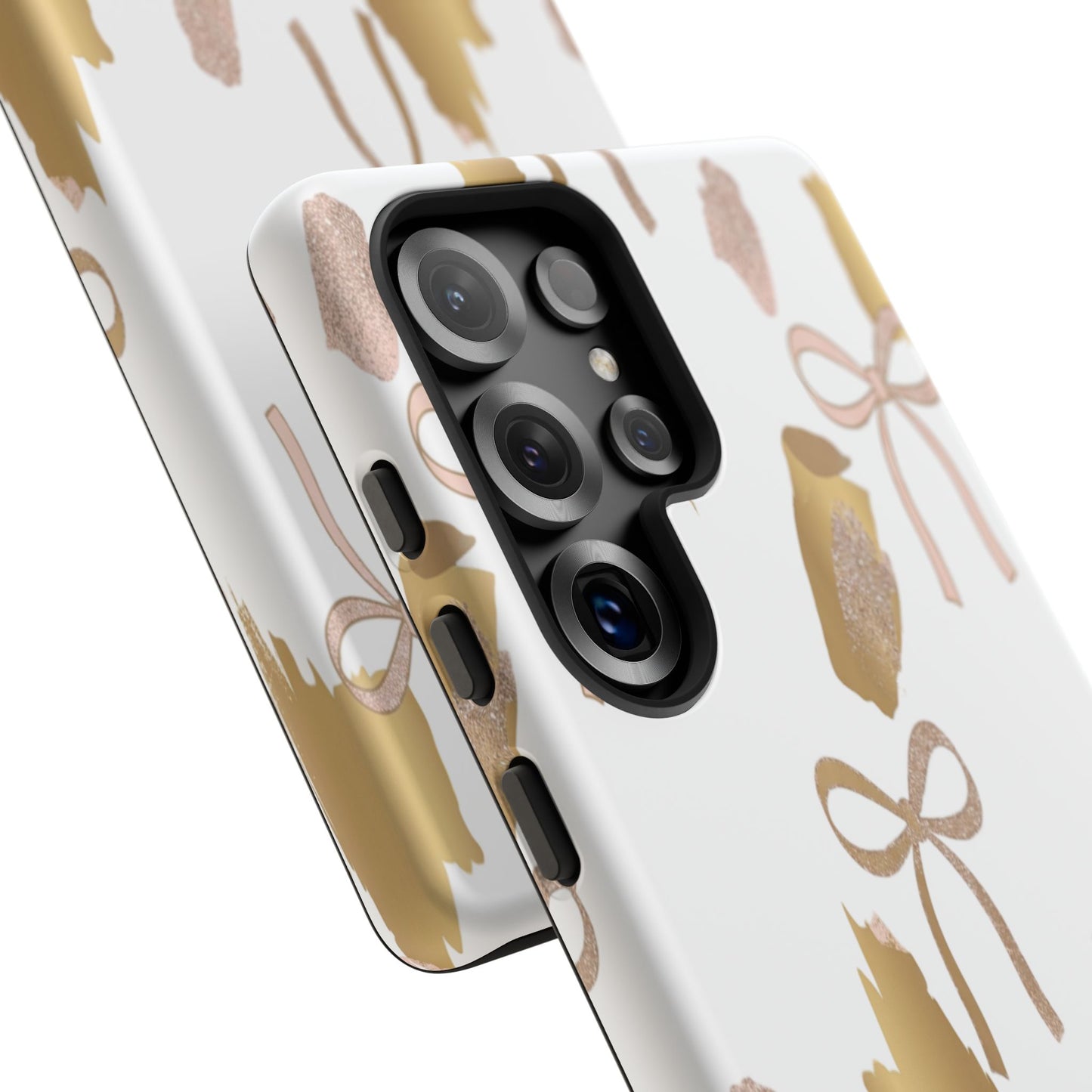 Phone Case — Gold Brushstroke & Blush Bow Pattern