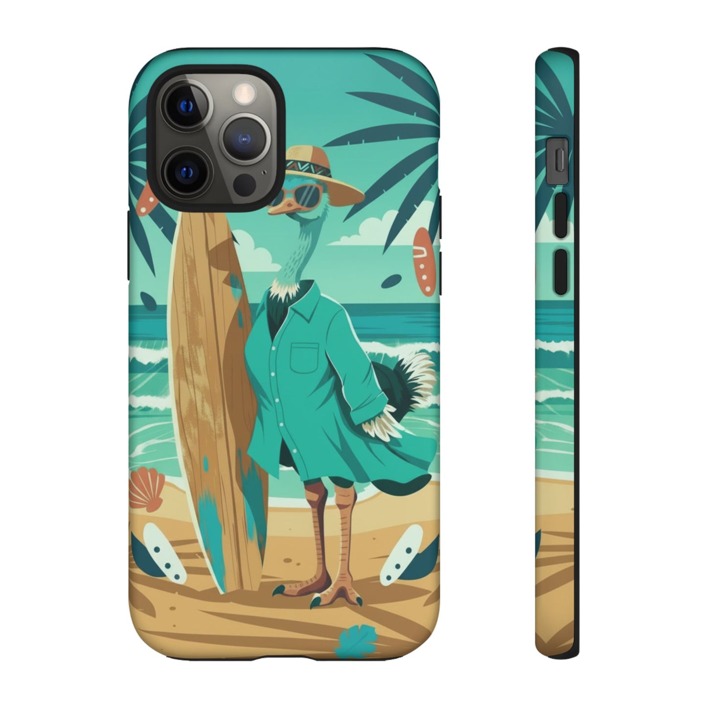 Phone Case — Retro Dressed Seagull Surfing Beach Illustration
