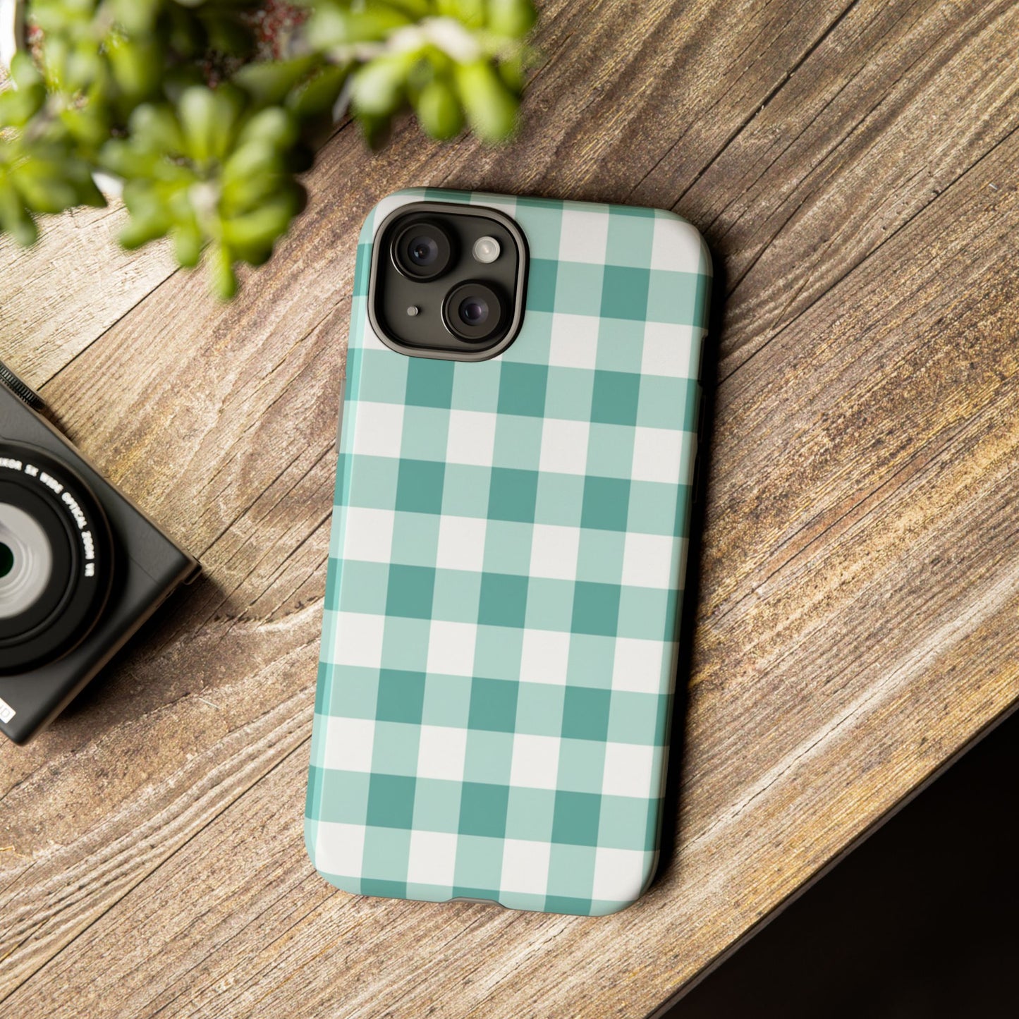 Mint Green Buffalo Check Tough Phone Case — Durable Plaid Protective Cover