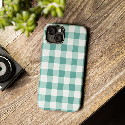 Mint Green Buffalo Check Tough Phone Case — Durable Plaid Protective Cover
