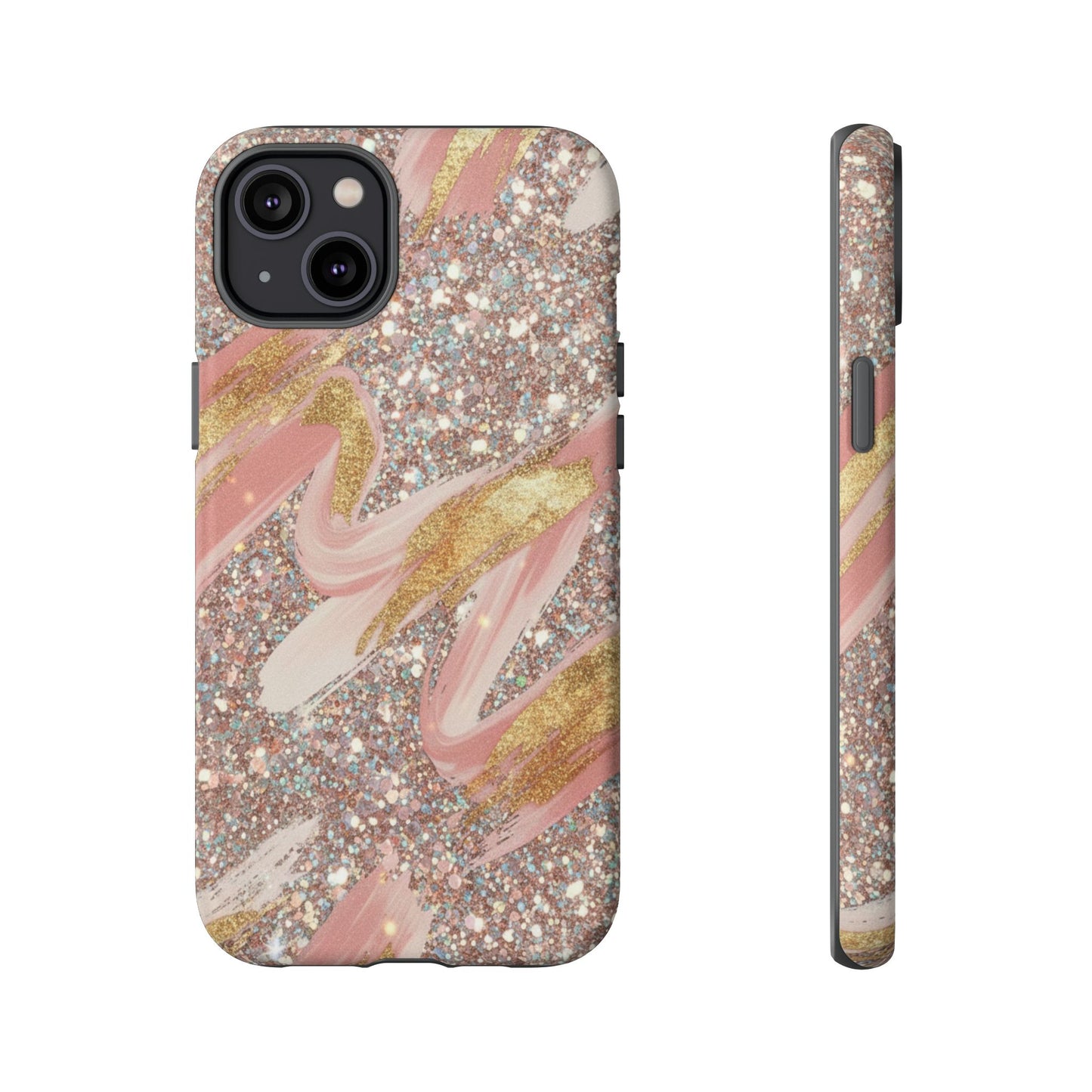 Glitter Blush Marble Phone Case — Pink Gold Swirl Tough Case