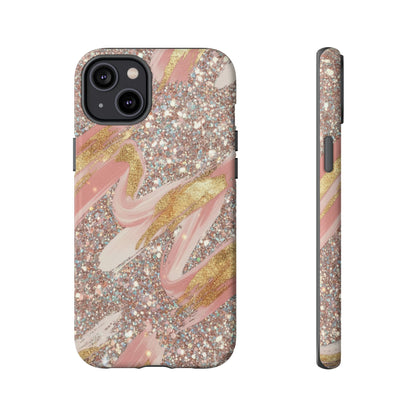 Glitter Blush Marble Phone Case — Pink Gold Swirl Tough Case