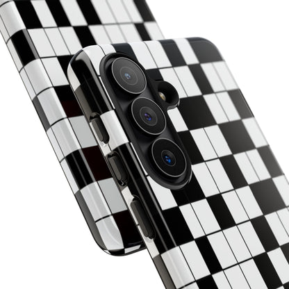 Crossword Grid Phone Case — Black & White Puzzle Pattern Tough Phone Cover