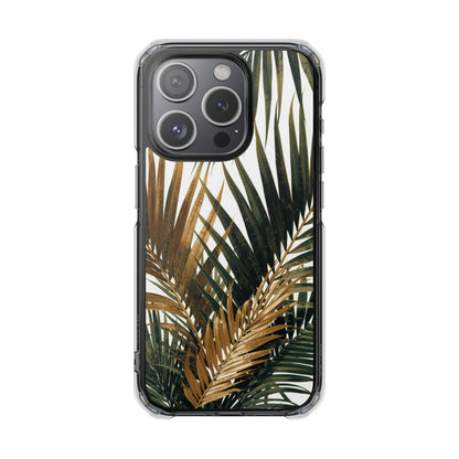 Clear Magnetic Phone Case with Tropical Palm Leaves Design