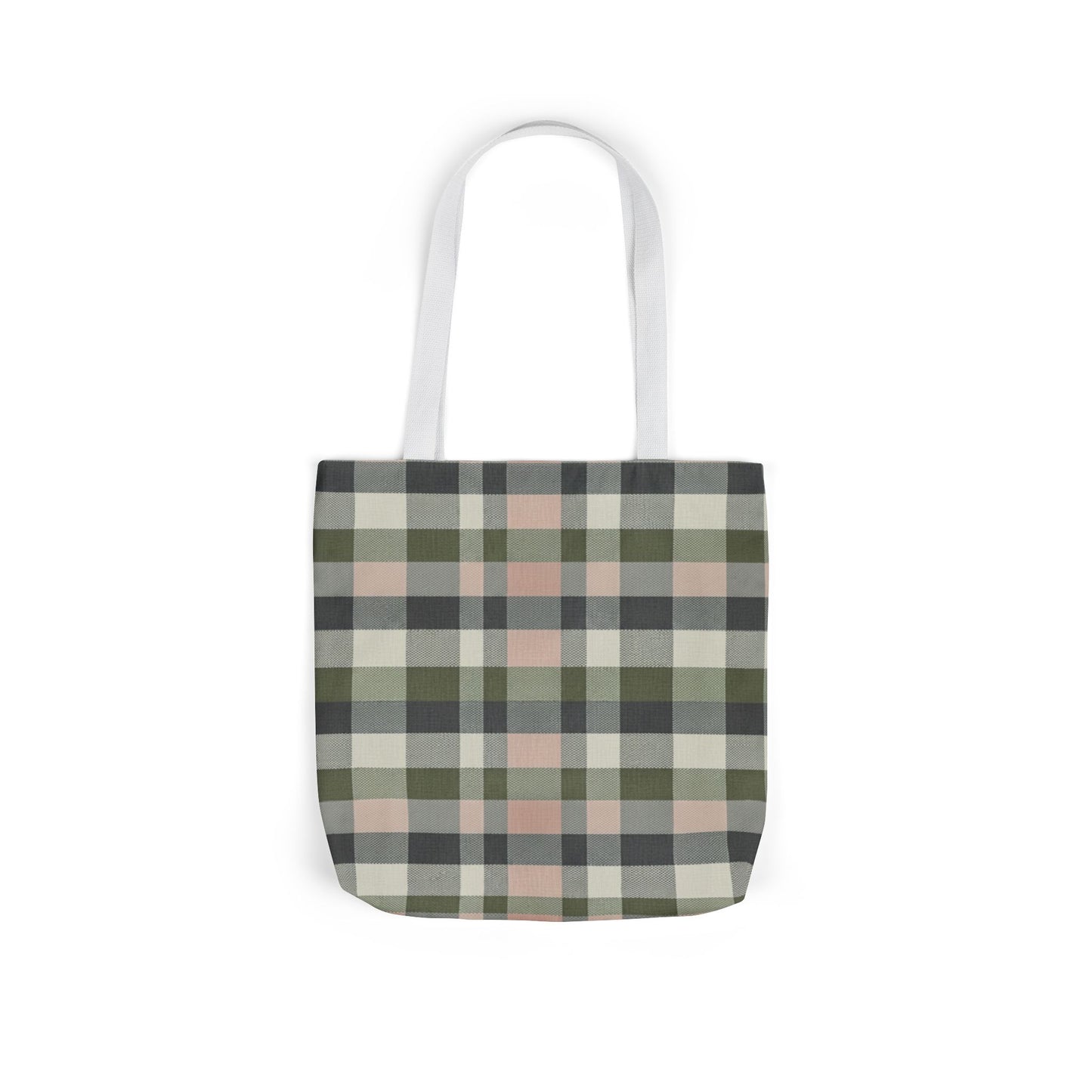 Plaid Canvas Tote Bag — Olive & Blush Check Beach Market Bag