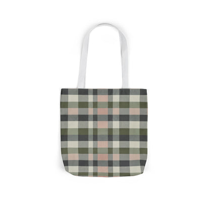 Plaid Canvas Tote Bag — Olive & Blush Check Beach Market Bag