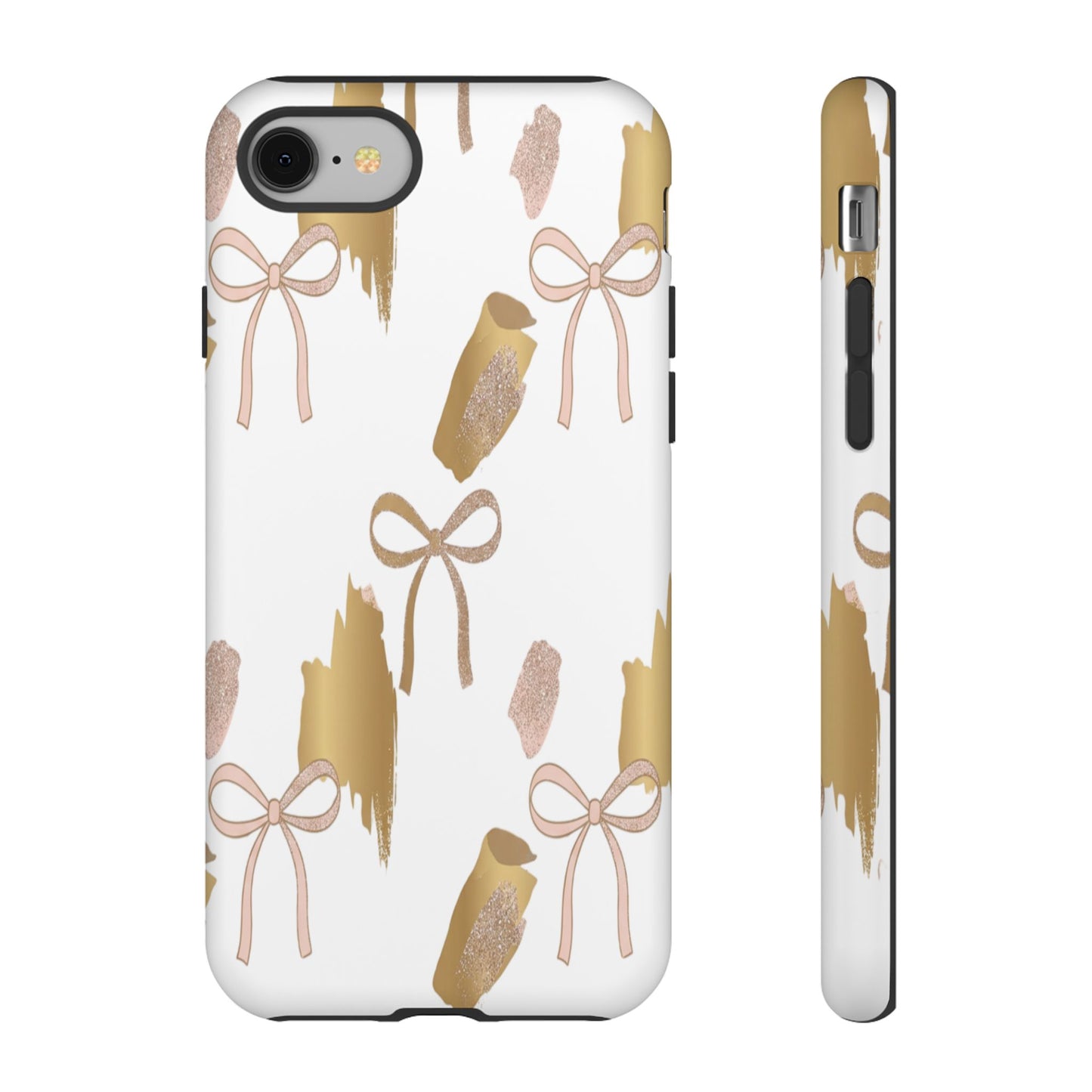 Phone Case — Gold Brushstroke & Blush Bow Pattern