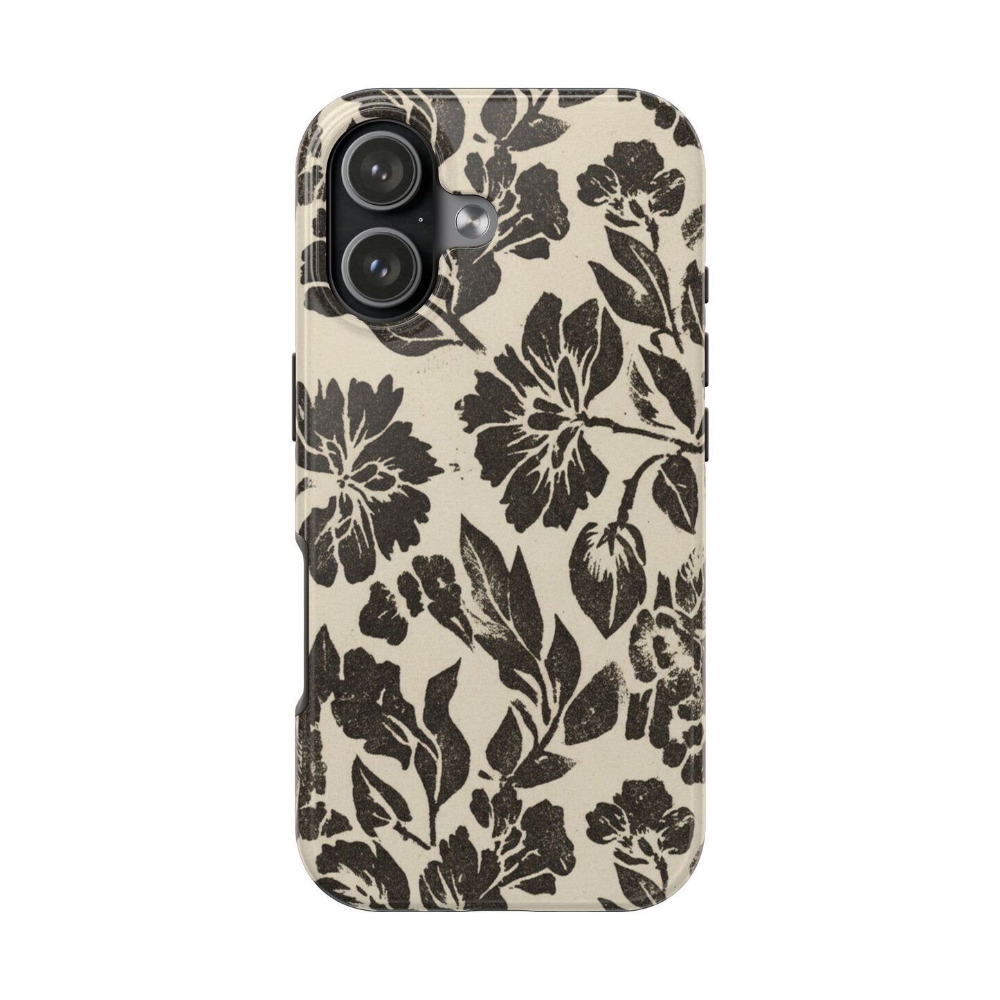 Floral Noir Tough Phone Case — Black Vintage Flower Protective Cover