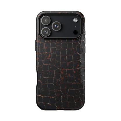 Croc-Embossed Tough Phone Case — Shockproof Black Alligator Texture