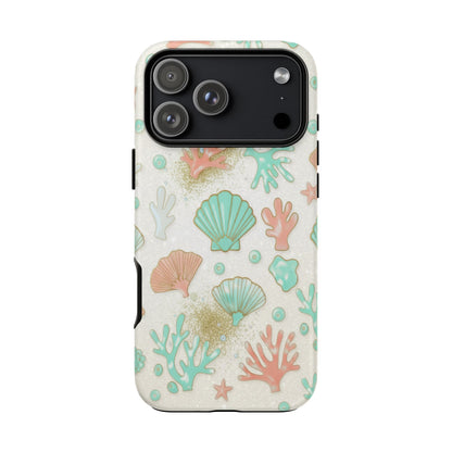 Seashell Coral Phone Case — Pastel Beach Shells Protective Tough Case