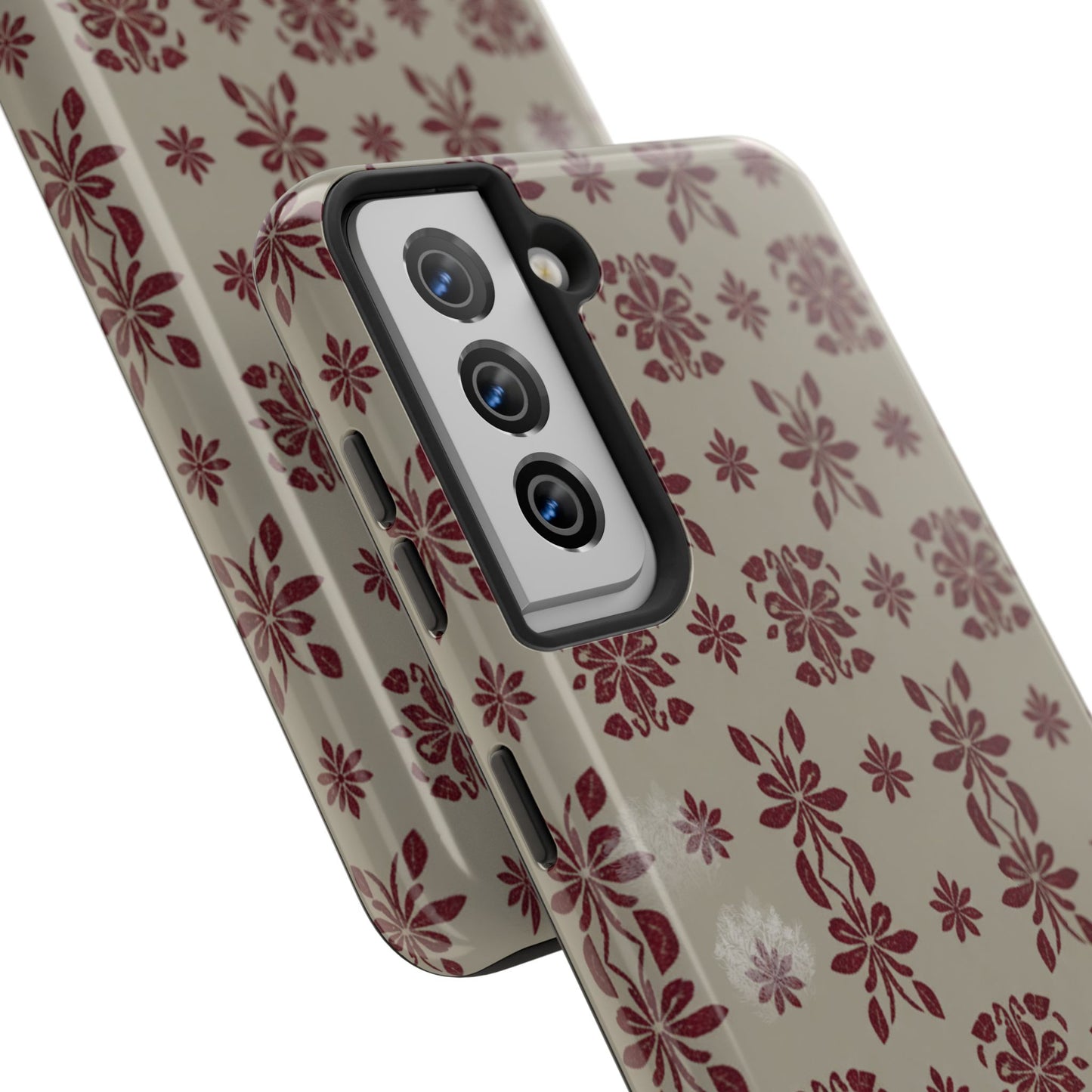 Tough Phone Case — Vintage Red Floral Pattern Protective Cover