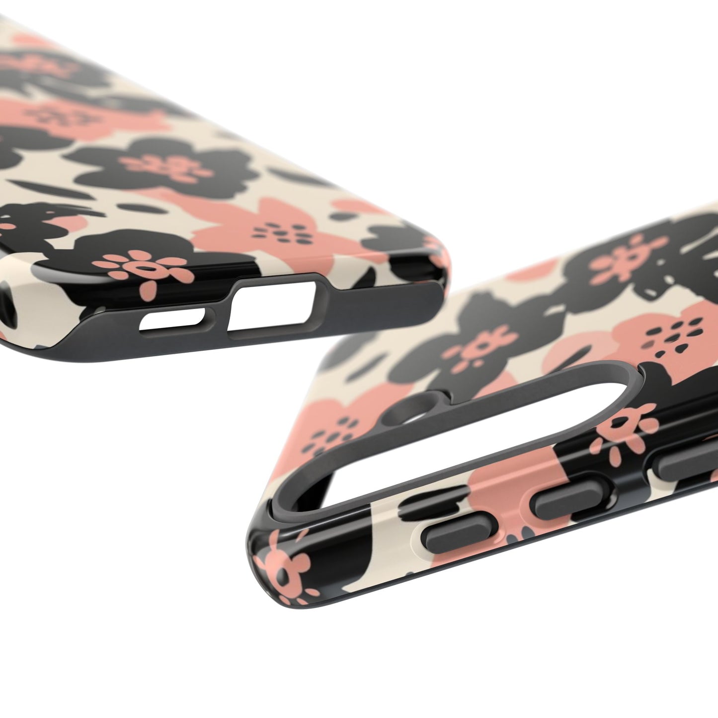 Floral Phone Case — Pink & Black Retro Blossom Protective Cover