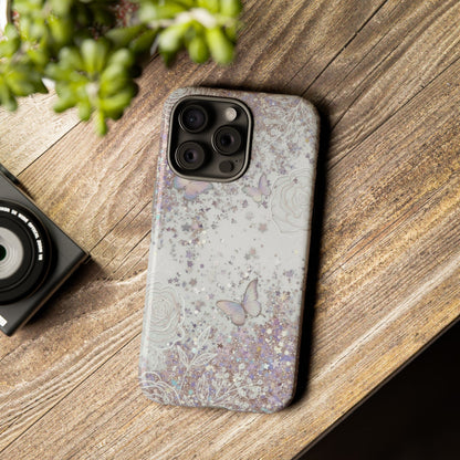Butterfly Glitter Tough Phone Case — Floral Sparkle Protective Case