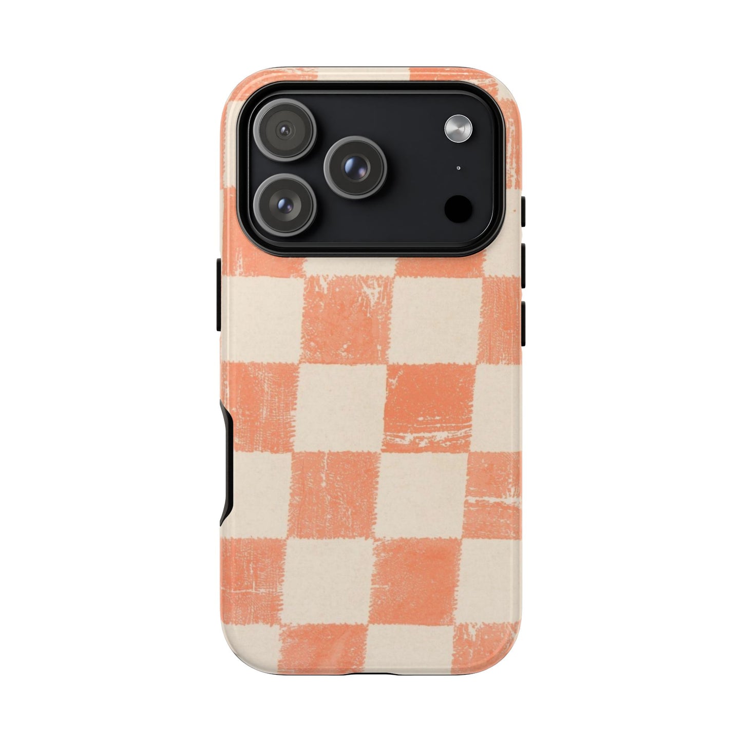Peach Checkerboard Tough Phone Case — Retro Distressed Grid Design