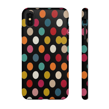 Polka Dot Tough Phone Case – Colorful Retro Dots on Black