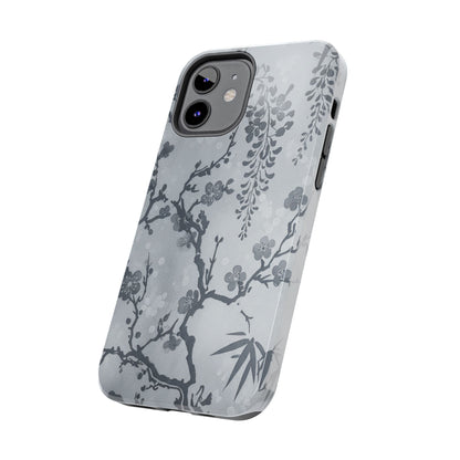 Tough Phone Case — Gray Cherry Blossom Ink Floral Design