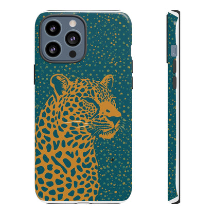 Leopard Spotlight Phone Case — Teal Gold Animal Print Protective Cover