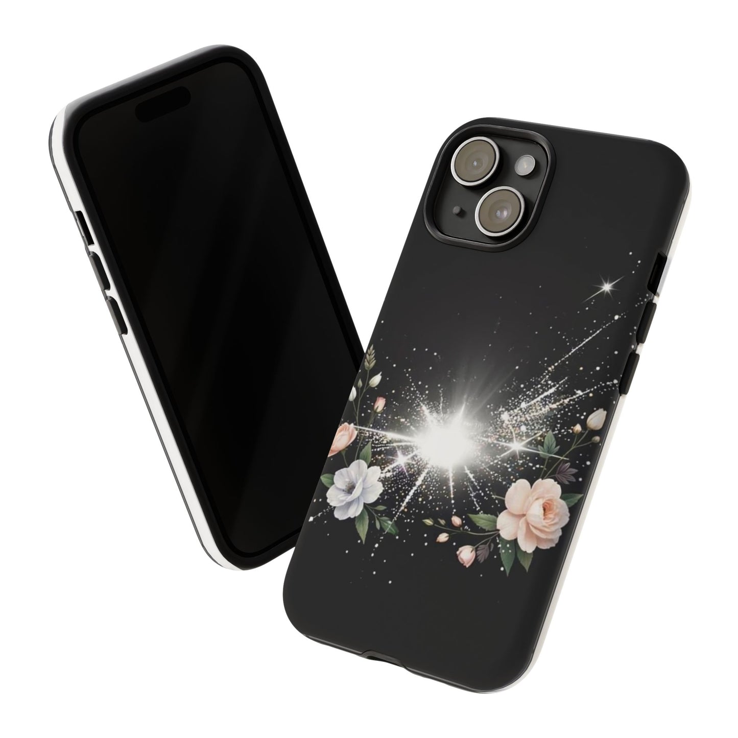 Floral Burst Phone Case — Protective Black Sparkle Design