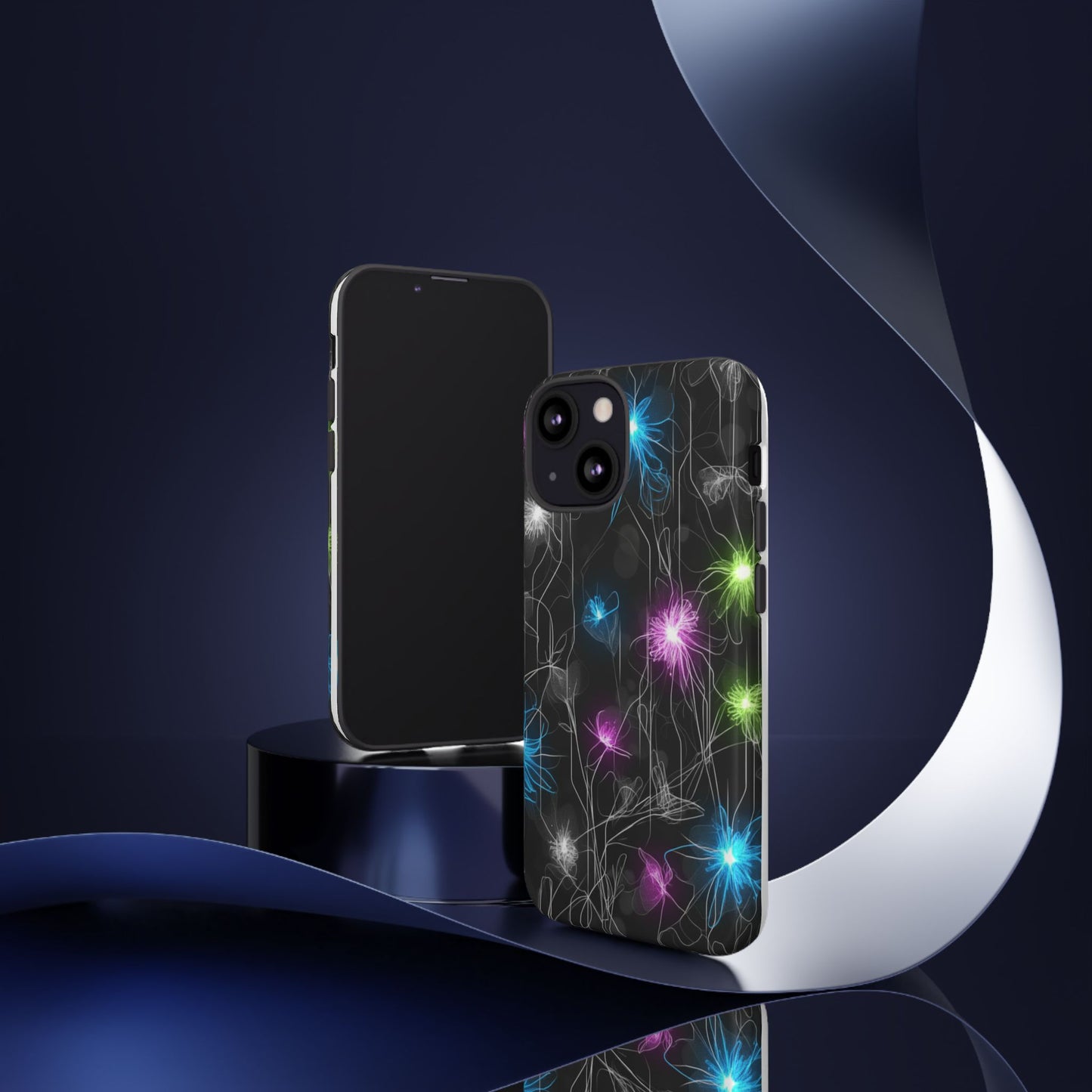 Neon Floral Tough Phone Case — Glow Flower Protective iPhone Cover