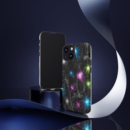 Neon Floral Tough Phone Case — Glow Flower Protective iPhone Cover
