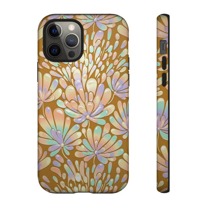 Floral Burst Tough Phone Case – Gold Pastel Botanical Protection