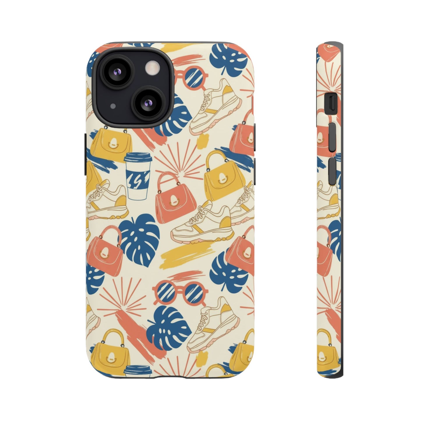 Tough Cases: Retro Summer Pattern Phone Case – Sunglasses, Sneakers & Tropical Leaves