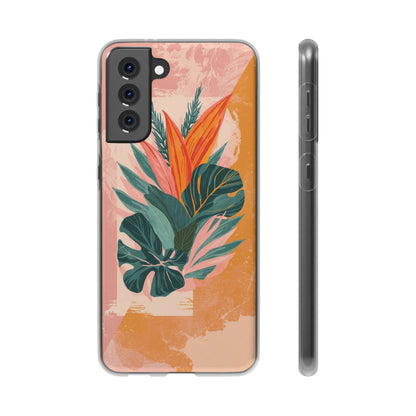 Tropical Botanical Phone Case — Pink & Orange Floral Flexi Case