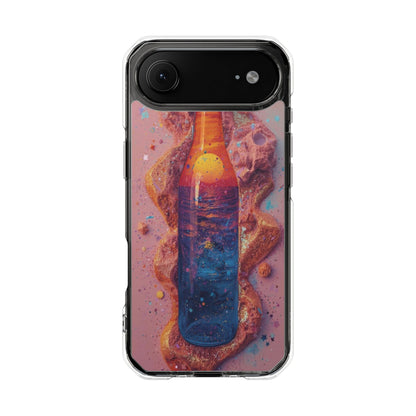 Clear Magnetic Phone Case — Cosmic Bottle Sunset Design