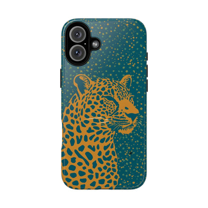 Leopard Spotlight Phone Case — Teal Gold Animal Print Protective Cover