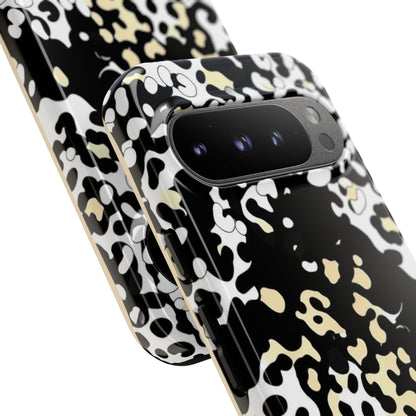 Leopard Splash Tough Phone Case — Black & Cream Animal Print Protective Cover