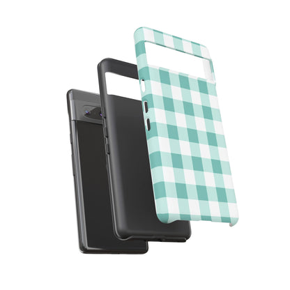 Mint Green Buffalo Check Tough Phone Case — Durable Plaid Protective Cover